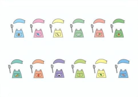 ちびぬいエプロン衣装 ちびぬいエプロン衣装 エプロン,三角巾,お玉,クッキング,きせかえ,カラフル,かわいいのイラスト素材