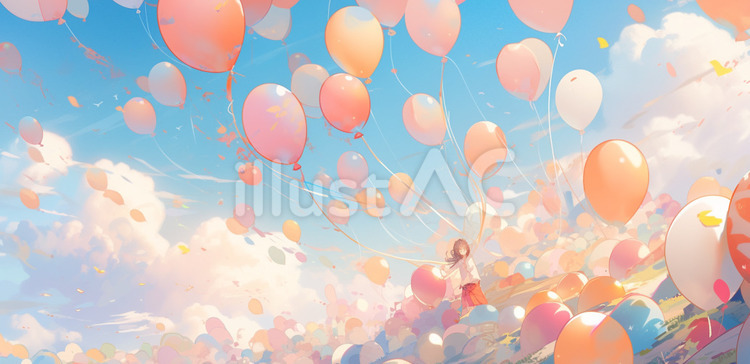 風船と空 空,雲,晴れのイラスト素材