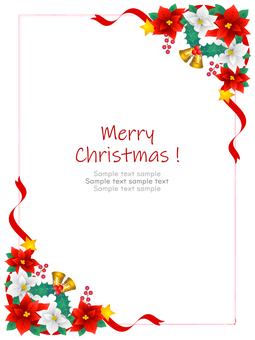 冬、ポインセチアのフレーム、背景22 ポインセチア,クリスマス,リボン,柊,フレーム,ベル,背景,花,冬,水彩のイラスト素材