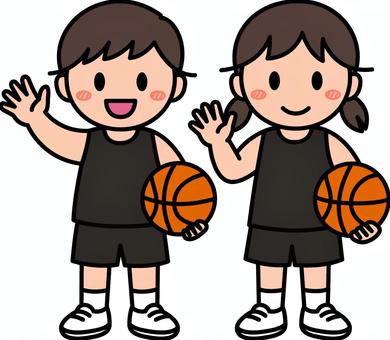 黒のバスケットボールの男子女子です。