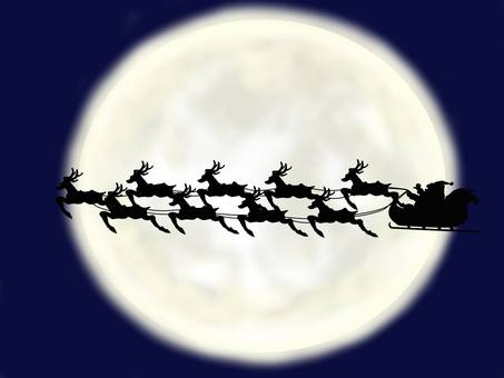 Full moon, reindeer and Santa, christmas, month, reindeer, JPG