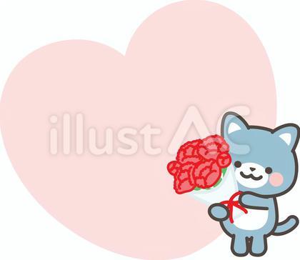 カーネーションを持つねことハート_1