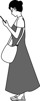 若い女性スマホ  若い女性スマホ  若い,女性,スマホ,携帯,見る,ワンピース,サンダル,立ち姿,横向き,グレーのイラスト素材