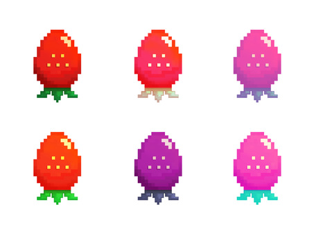 イチゴのドット絵～セット～ イチゴ,ドット絵,ピクセルアート,レトロ,ゲーム,果物,ドット,アイコン,フルーツ,デザートのイラスト素材