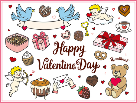 バレンタイン素材-1 バレンタイン,バレンタインデー,v-day,ホット,チョコレート,チョコ,ハート,プレゼント,天使,エンジェルのイラスト素材