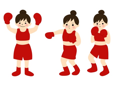 ボクシングをする女性（主線なし） ボクシング,スポーツ,ボクササイズ,エクササイズ,トレーニング,格闘技,筋トレ,ダイエット,フィットネス,ポーズのイラスト素材