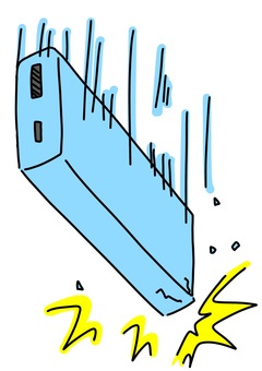 モバイルバッテリーを床に落とす　カラー モバイルバッテリー,トラブル,破損,落下,衝撃,カラーのイラスト素材