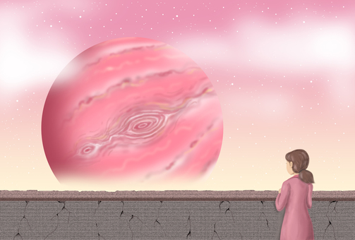 幻想的な空の風景 天体,少女,空,風景,眺め,幻想的,惑星,衛星,ファンタジー,sfのイラスト素材