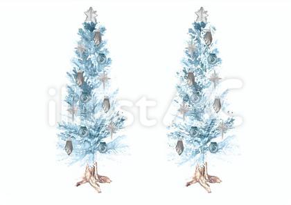 《水彩風》クリスマスツリー_白銀