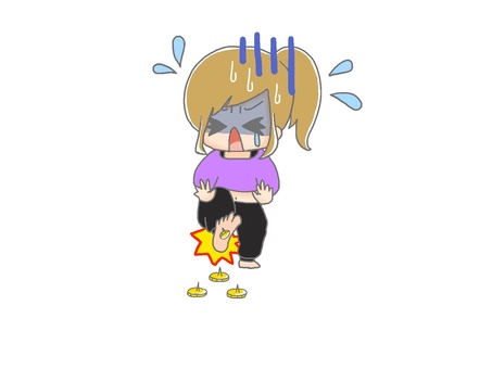 画鋲が刺さる　ダンサー２ 手描き,女性,茶髪,ポニーテール,画鋲,刺さる,痛い,ケガ,アクシデント,危険のイラスト素材