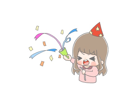 クラッカー3 クラッカー3 手描き,女の子,茶髪,パーティ,お祝い,帽子,楽しむ,クラッカー,鳴らすのイラスト素材