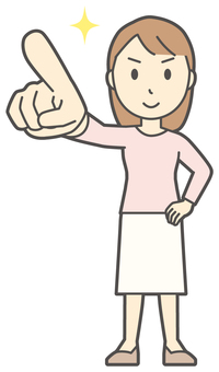  ロングヘア女性-201-全身 指差す,女性,女の子,人物,かわいい,目標,やる気,指差し,確認,意欲のイラスト素材