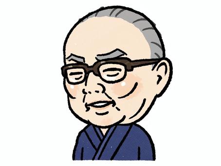 優しい笑顔の井伏鱒二 井伏鱒二,似顔絵,肖像画,ゆるい,かわいい,手描き,デフォルメ,歴史,人物,上半身のイラスト素材