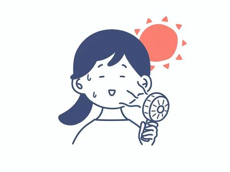 ハンディファンで涼しむ女の子のイラスト 扇風機,ハンディファン,熱中症,暑さ,対策,予防,風,涼しい,白バック,女の子のイラスト素材