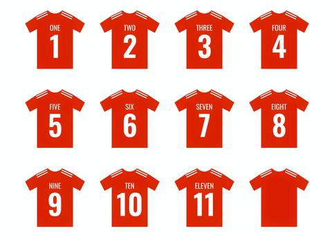 サッカーユニフォームの背番号セット サッカー,フットサル,ユニフォーム,背番号,tシャツ,スポーツ,チーム,セット,アイコン,番号のイラスト素材