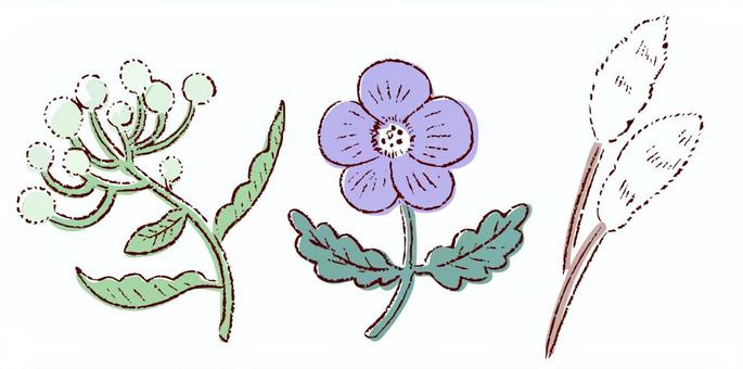 道端の空想の花スケッチ　カラー版 花,スケッチ,鉛筆,手描き,植物,猫じゃらし,シンプル,紫,白,もふもふのイラスト素材