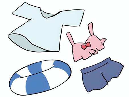 なつもの 夏物,衣替え,水着,ｔシャツ,浮き輪,衣類,夏,シーズン,主線あり,イラスト素材のイラスト素材