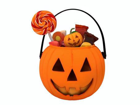 秋ハロウィンイベントお菓子カボチャバケツ お菓子,バケツ,容器,ハロウィン,ハロウィーン,ハロウイン,カボチャ,パンプキン,祭り,秋のイラスト素材