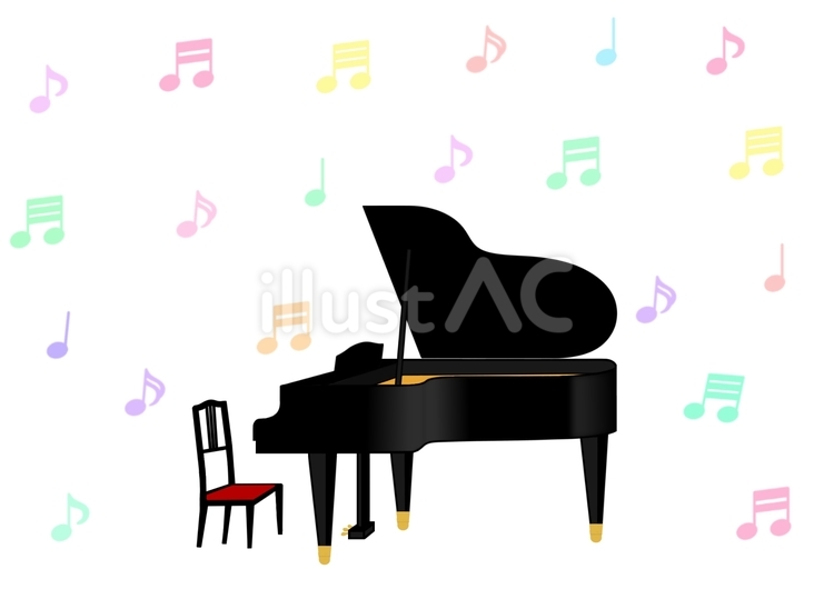 音符とグランドピアノの発表会・演奏会 音符,ピアノ,グランドピアノのイラスト素材