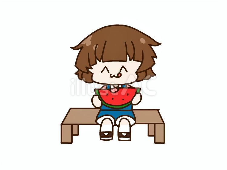 おいしいスイカを食べている女の子 スイカ,食べる,美味しいのイラスト素材