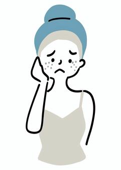 そばかすに悩む女性 そばかす,肌荒れ,悩み,トラブル,皮膚,女性,シンプル,ラフタッチ,手書き風,イラストのイラスト素材