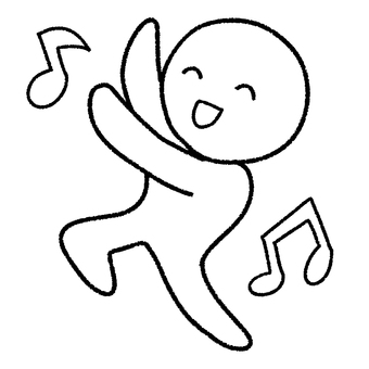 音符付き楽しく踊る人　白黒 人物,人間,喜ぶ,笑顔,楽しい,音符,踊る,ノリノリ,ゆるい,全身のイラスト素材