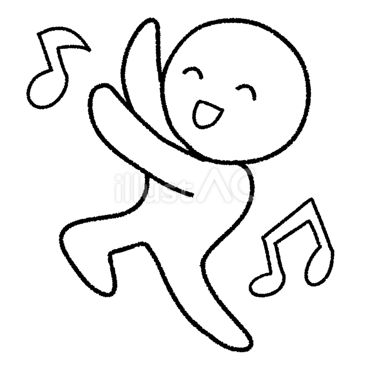 音符付き楽しく踊る人　白黒 人物,人間,喜ぶのイラスト素材