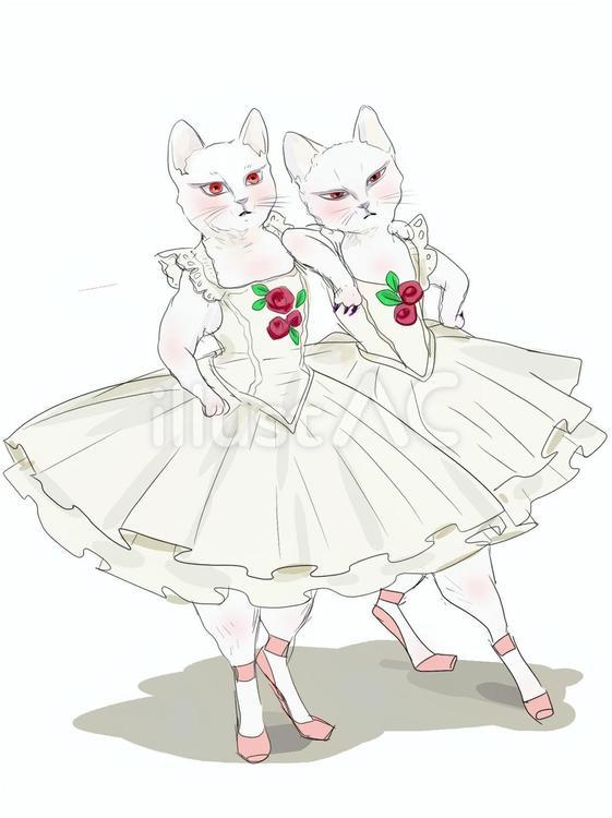 ネコのバレエ団 手書き,習い事,バレエのイラスト素材