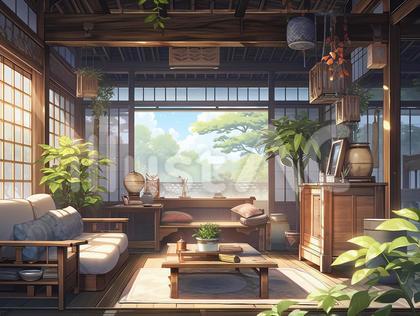 風情のある和風リビングルーム_背景