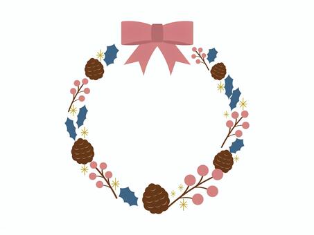 クリスマスリース2 クリスマス,フレーム,松ぼっくり,クリスマスリース,リボン,冬,あしらい,12月,きれい,かわいいのイラスト素材