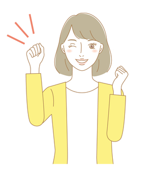 応援ポーズの女性 女性,人物,笑顔,応援,頑張る,気合い,ガッツポーズ,大人,主婦,お母さんのイラスト素材