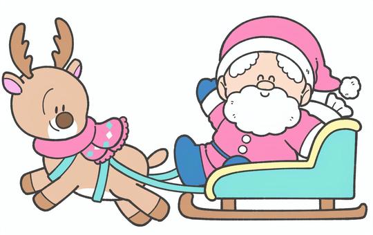 サンタクロースとトナカイの手描きイラスト クリスマス,ソリ,トナカイ,サンタ,挿絵,かわいい,手描き,12月のイラスト素材