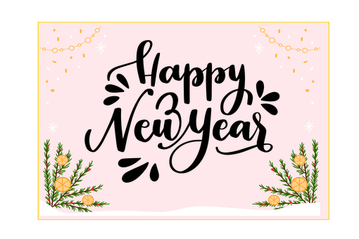 新年 002 新年,正月,お祝い,年賀,年賀状,挨拶,メッセージ,文字,英字,植物のイラスト素材