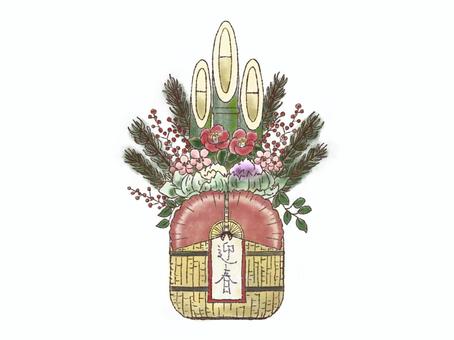 正月門松イラスト 門松,正月,新年,年始,縁起物,正月飾り,謹賀新年,椿,松,南天のイラスト素材