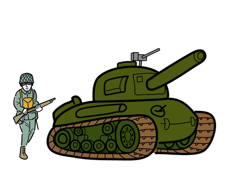 戦車と兵士のイラスト 戦車,兵士,タンク,戦争,戦場,陸軍,攻撃,第二次世界大戦,乗り物,前線のイラスト素材