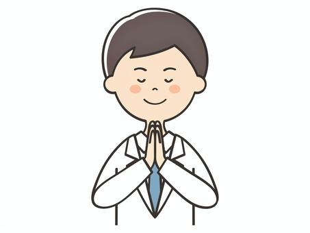 合掌する白衣の男性 合掌する白衣の男性 願い事,お願い,祈る,祈願,お祈り,参拝,神社参拝,お参り,合掌,いただきますのイラスト素材