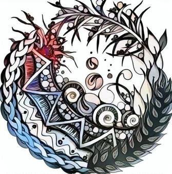 カラーリング⑨ カラーリング⑨ ゼンタングル,アート,抽象,イラスト,ペン画,洋風,欧風,きれい,海,波のイラスト素材
