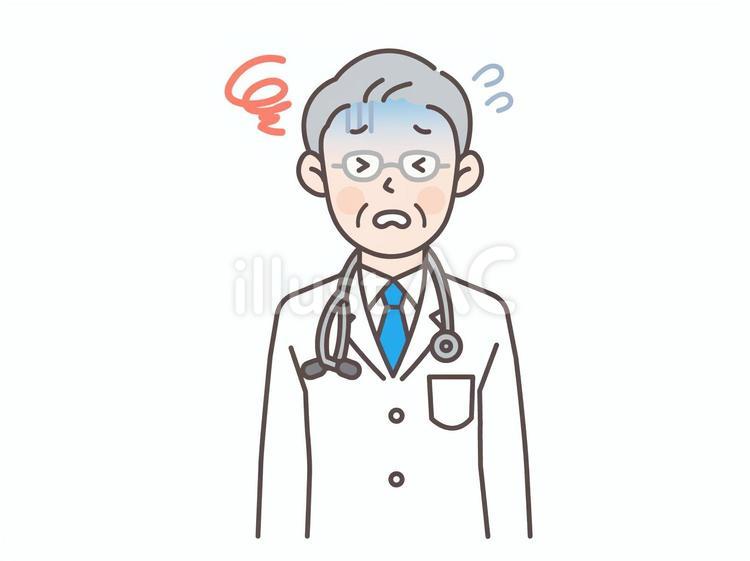 青ざめながら焦る男性医師(シニア) 医者,人物,医師のイラスト素材
