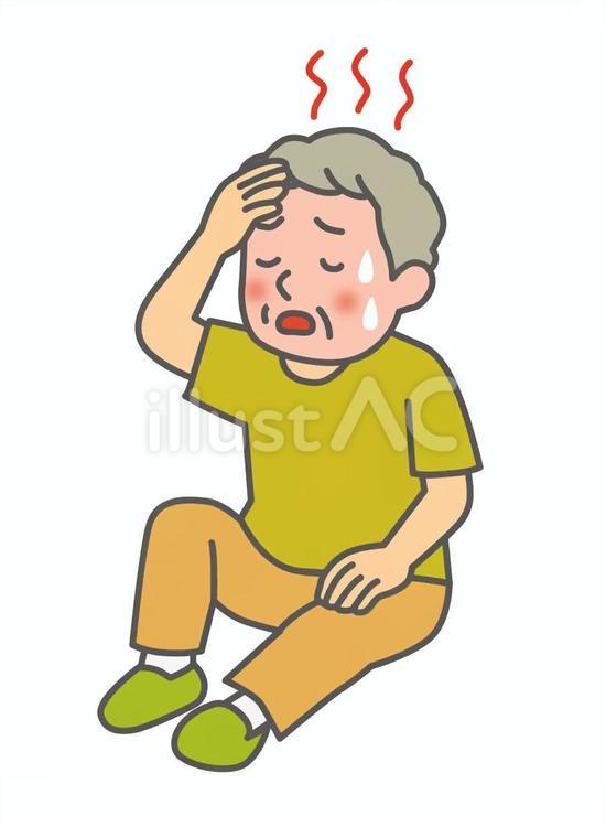 暑さでめまいがしている高齢男性 熱中症,熱中症対策,熱中症予防のイラスト素材