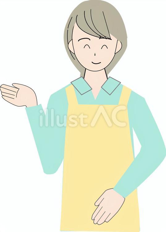 案内する長髪の男性店員 店員,エプロン,案内のイラスト素材