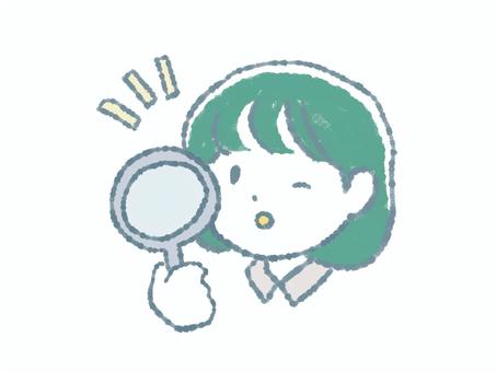 Illustration, magnifying glass, female, to investigate, 