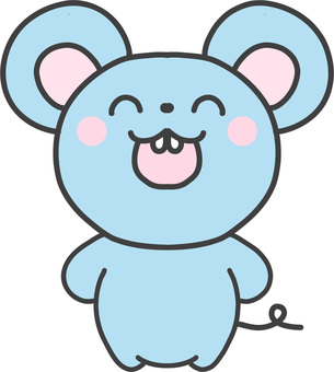 笑顔のかわいいねずみのイラスト 動物,ネズミ,ねずみ,鼠,青,水色,かわいい,ゆるい,手描き,手書きのイラスト素材