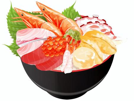 豪華な海鮮丼 海鮮丼,丼もの,料理,食べ物,豪華,海鮮,刺身,エビ,ウニ,タコのイラスト素材