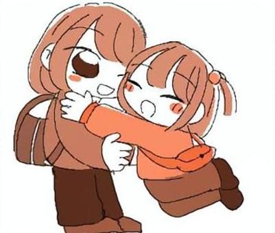 なかよしの姉妹（オレンジ） 小学生,姉妹,なかよし,保育園時,幼稚園児,笑顔,ニコニコ,ボブ,女の子のイラスト素材