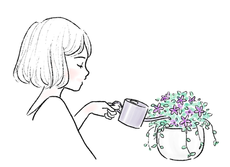 花に水をあげる人 花,水,あげる,人,植物,人物,女性,女の人,女の子,女子のイラスト素材