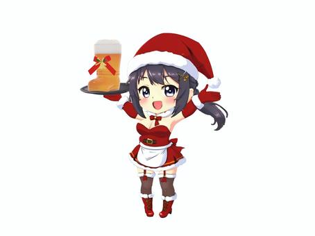 居酒屋クリスマスパーティーの生ビール店員 クリスマス,サンタ,サンタクロース,居酒屋,忘年会,クリスマスパーティー,クリスマスパーティ,ビール,生ビール,ベルのイラスト素材