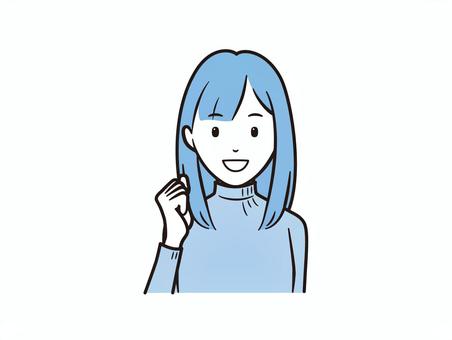 ガッツポーズで笑顔のOL 女性,ニット,セーター,ol,女の子,ガッツポーズ,励まし,やる気,元気,笑顔のイラスト素材