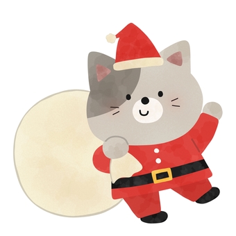 猫サンタクロース クリスマス,猫,サンタクロース,服,帽子,動物,絵本,可愛い,ゆるい,手描きのイラスト素材