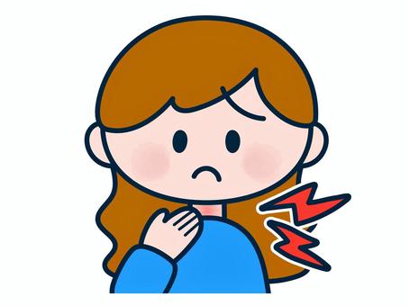 のどが痛い・イガイガする手描きの女性 喉,イガイガ,乾燥,のど,病気,女性,風邪,咽頭痛,症状,炎症のイラスト素材