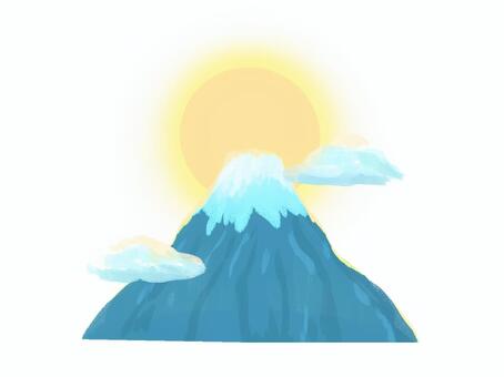 初日の出のイラスト 初日の出,日の出,山,朝日,元日,元旦,手描き,太陽,富士山,夜明けのイラスト素材
